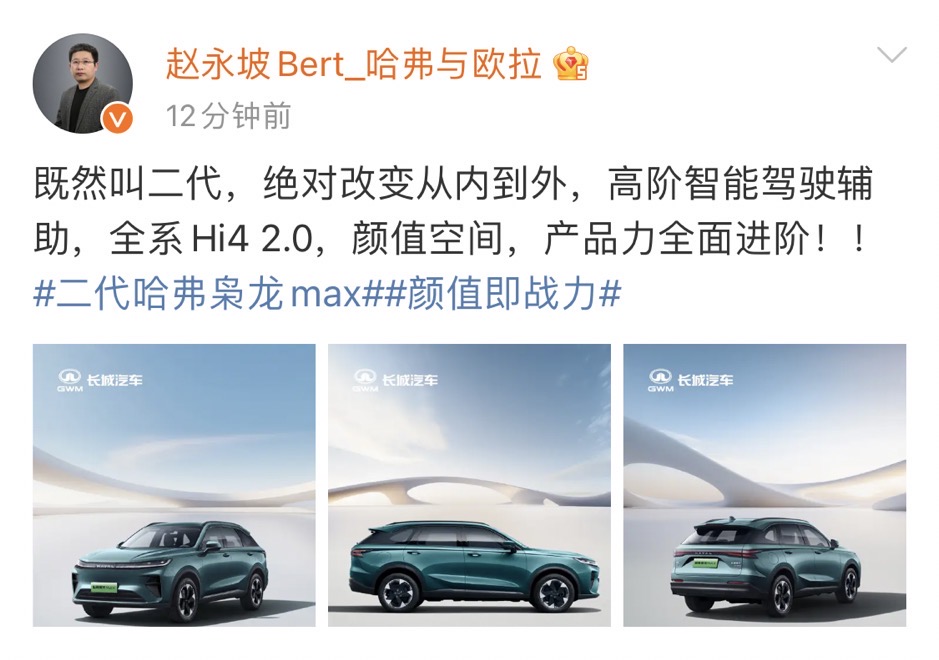 二代哈弗梟龍MAX官圖發布!支持高快/城市NOA,全系標配Hi4電四驅